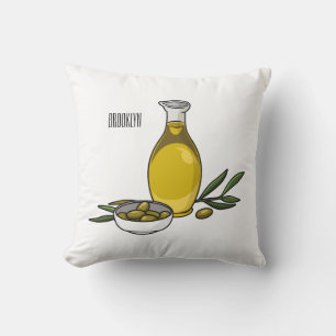 Olive oil cartoon illustration throw pillow
