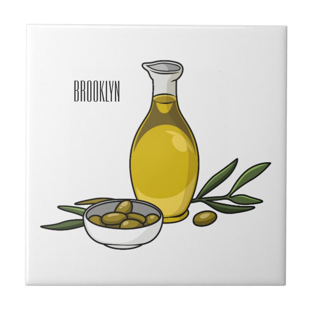 Olive oil cartoon illustration  tile (Front)