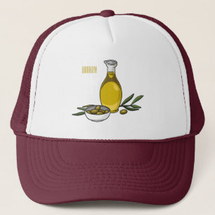Olive oil cartoon illustration trucker hat