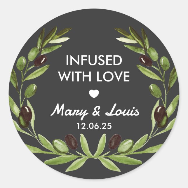 Olive oil Infused with love Wedding Favor sticker (Front)