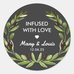 Olive oil Infused with love Wedding Favour sticker