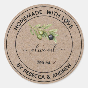 Olive Oil Kraft Colour with Vintage Illustration S Classic Round Sticker