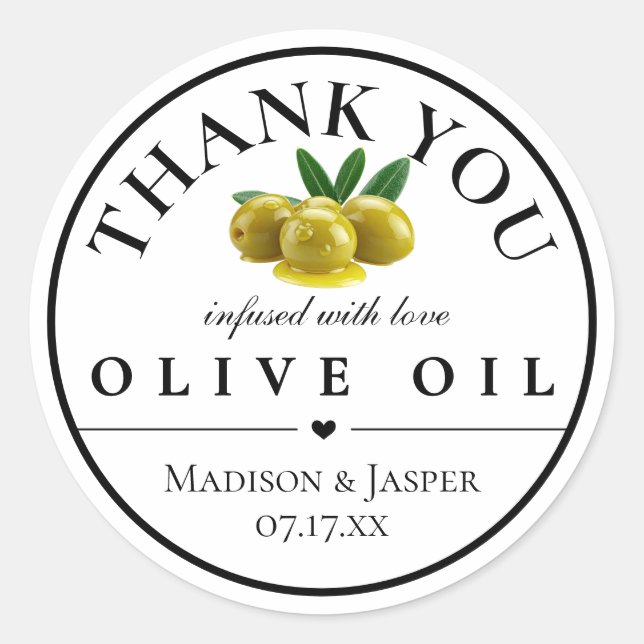 Olive Oil Thank You Favor Classic Round Sticker (Front)