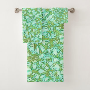 Olive on Mint Abstract Bath Towel Set