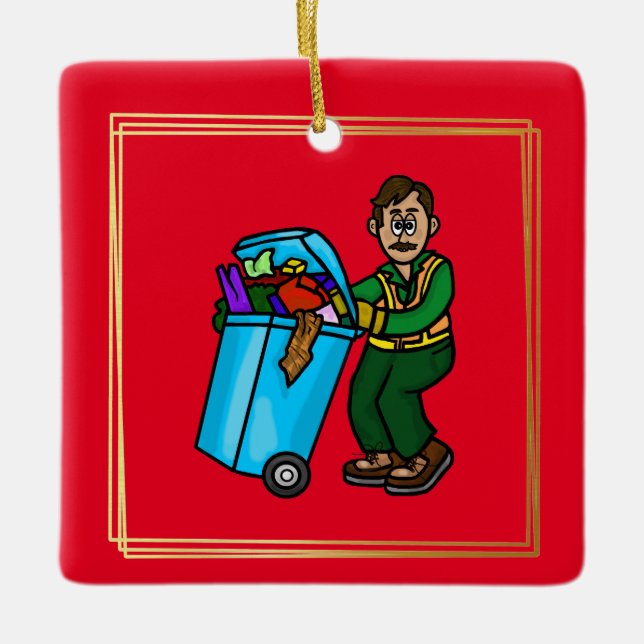 Olive or Tanned Garbage Man Christmas Ornament     (Front)