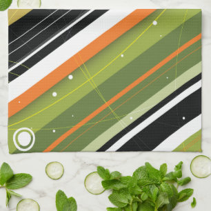 Olive & Orange Modern-Retro Stripes with Monogram Kitchen Towel