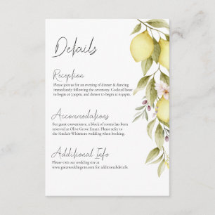 Olive Orchard Wedding Details Card
