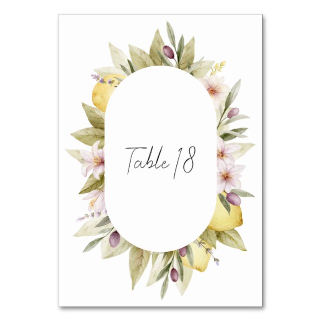 Olive Orchard Wedding Table Number (Front)