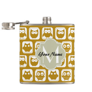 Olive Owls Custom Monogram Hip Flask