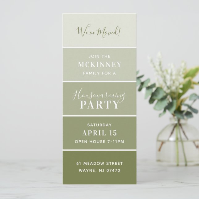 Olive Paint Swatch Card Housewarming Party Invite (Standing Front)