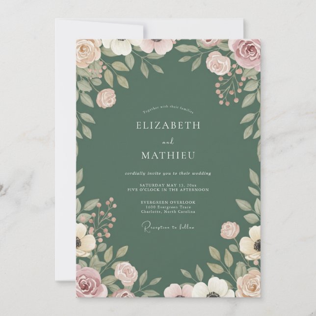 Olive Painted Foliage Wedding Invitation (Front)
