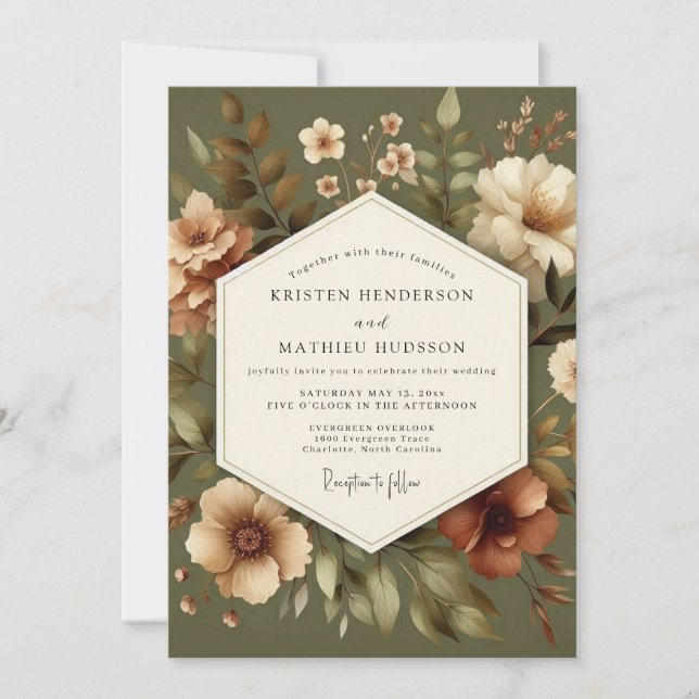 Olive Painterly Bloom Wedding Invitation (Front)