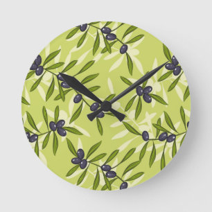 Olive Pattern Round Clock