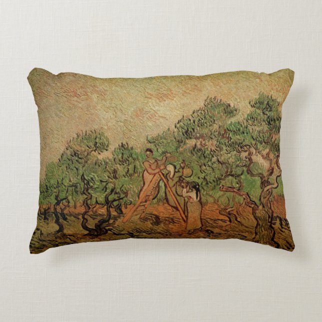 Olive Picking by Vincent van Gogh Accent Pillow (Front)