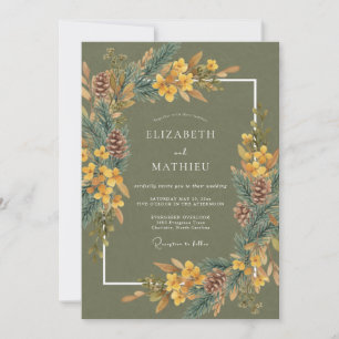 Olive Pinecone Woodland Wedding Invitation