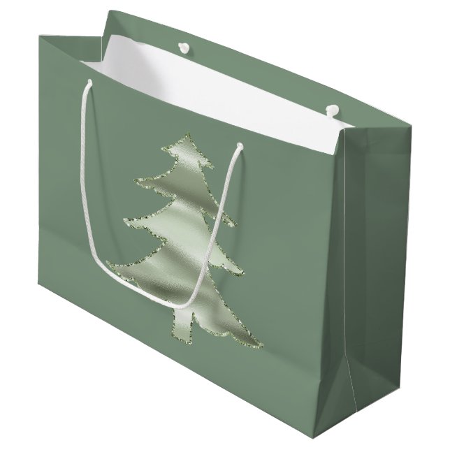Olive Pistachio Mint Green Christmas Tree Large Gift Bag (Front Angled)