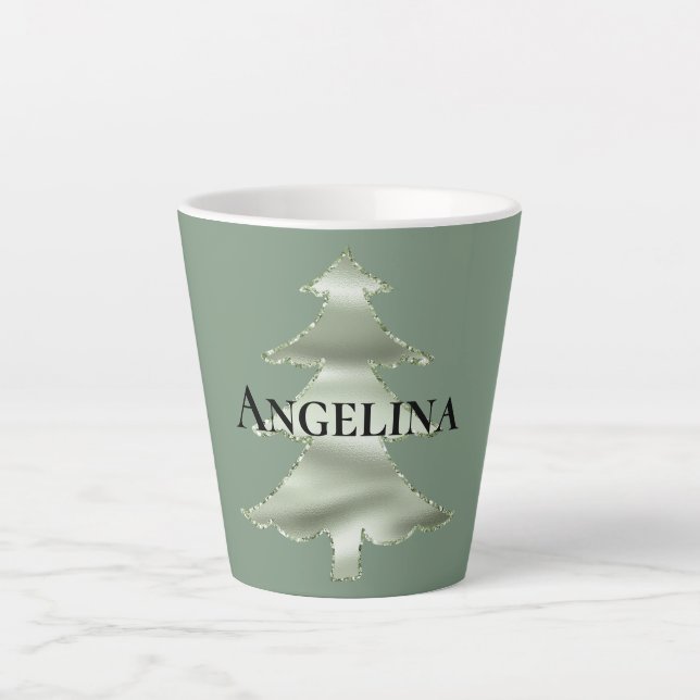 Olive Pistachio Mint Green Christmas Tree Latte Mug (Front)