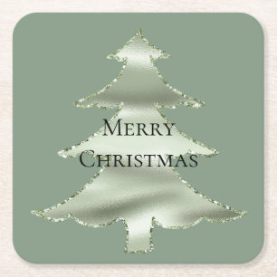 Olive Pistachio Mint Green Christmas Tree Square Paper Coaster