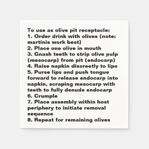 Olive Pit Disposal Instructions Cocktail Napkin