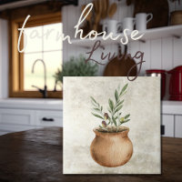 Olive Plant in Rustic Planter Watercolors