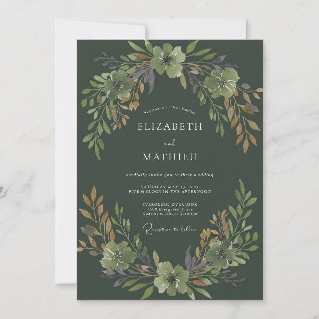 Olive Plum Foliage Sage Wedding Invitation (Front)