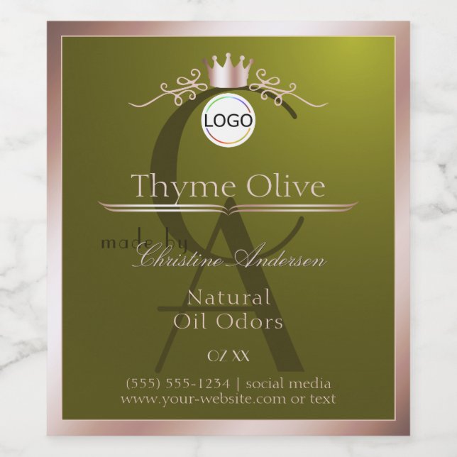 Olive Product Label Rose Gold Frame Logo Monogram (Single Label)
