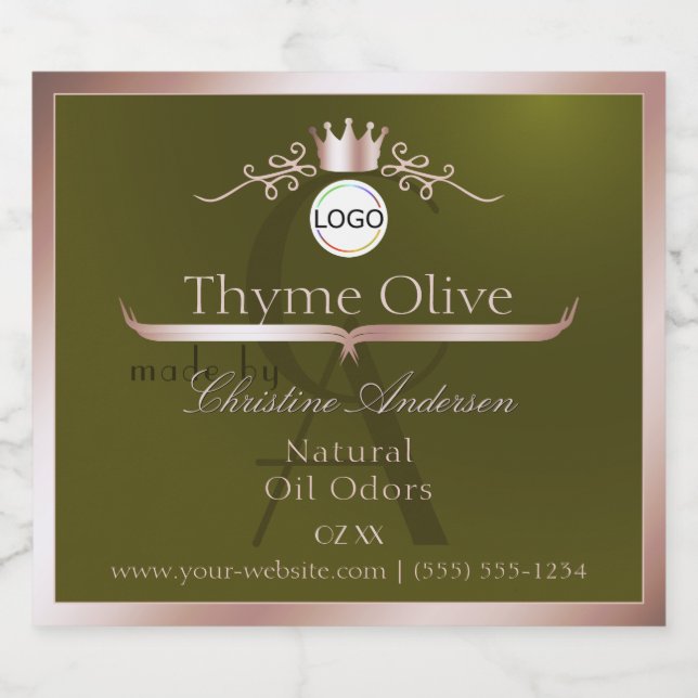 Olive Product Label Rose Gold Frame Logo Monogram (Single Label)