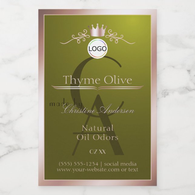 Olive Product Label Rose Gold Frame Logo Monogram (Single Label)