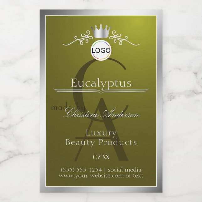Olive Product Label Silver Frame Logo and Monogram (Single Label)