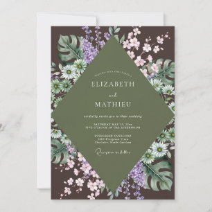 Olive Purple Monstera Eucalyptus Wedding Invitation