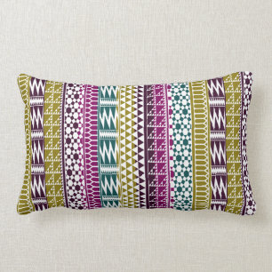 Olive Purple Teal Geo Aztec Tribal Print Pattern Lumbar Pillow
