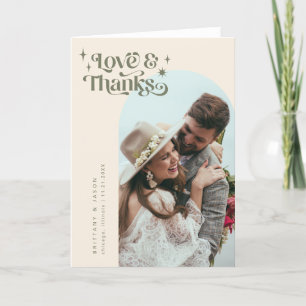 Olive Retro Love & Thanks White Arch Wedding Thank You Card