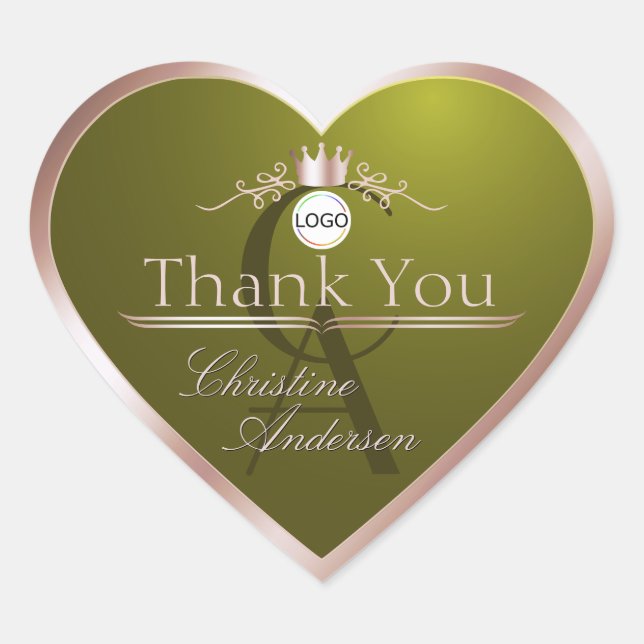 Olive Rose Gold Frame Logo and Monogram Thank You Heart Sticker (Front)