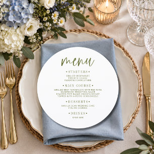 Olive Round Tie Wedding Guest Place Menu Card