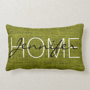 Olive Rustic Burlap Monogram Lumbar Pillow