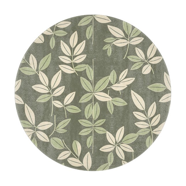Olive Sage Botanical Leaves Pattern  Cutting Board (Front)