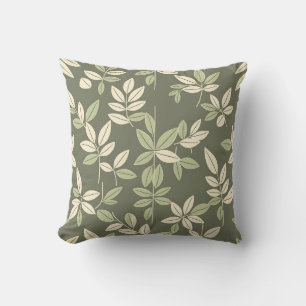 Olive Sage Botanical Leaves Pattern Throw Pillow