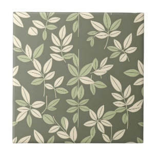 Olive Sage Botanical Leaves Pattern  Tile
