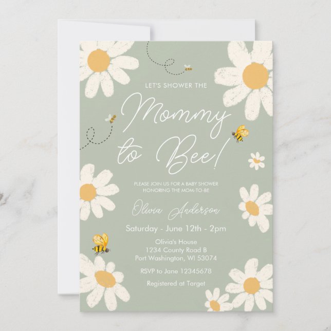 Olive Sage Daisy Retro Mommy to Bee Baby Shower  Invitation (Front)