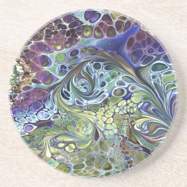 Olive sage green, purple blue burgundy abstract  coaster (Front)