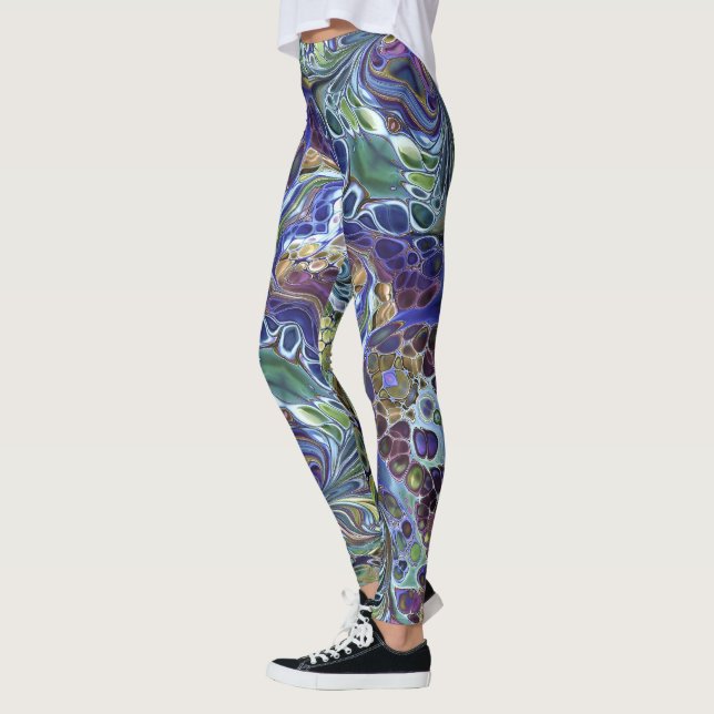 Olive sage green, purple blue burgundy abstract leggings (Left)