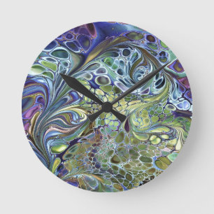 Olive sage green, purple blue burgundy abstract round clock