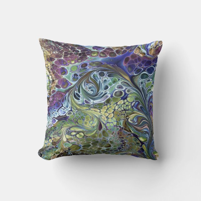 Olive sage green, purple blue burgundy abstract throw pillow (Front)