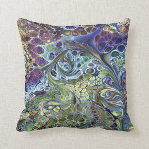Olive sage green, purple blue burgundy abstract throw pillow