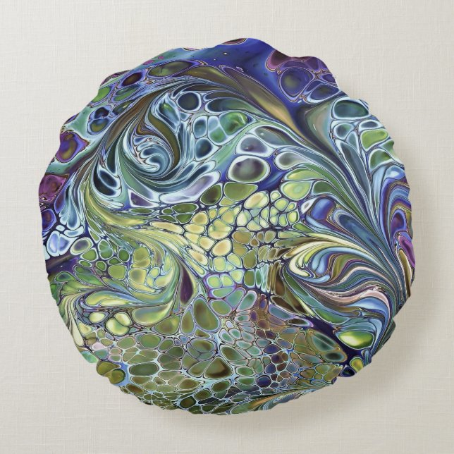 Olive sage green, purple blue burgundy round pillow (Back)