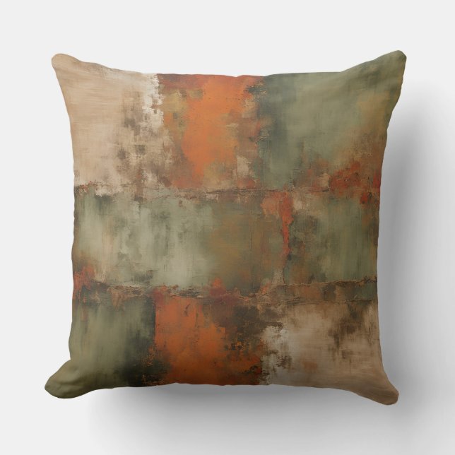 Olive Sage Orange Rust Beige Abstract Throw Pillow (Front)
