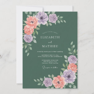 Olive Sage Peach Ranunculus Eucalyptus Wedding Invitation