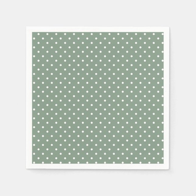 Olive Sage Polka Dots Pattern Paper Napkin (Front)