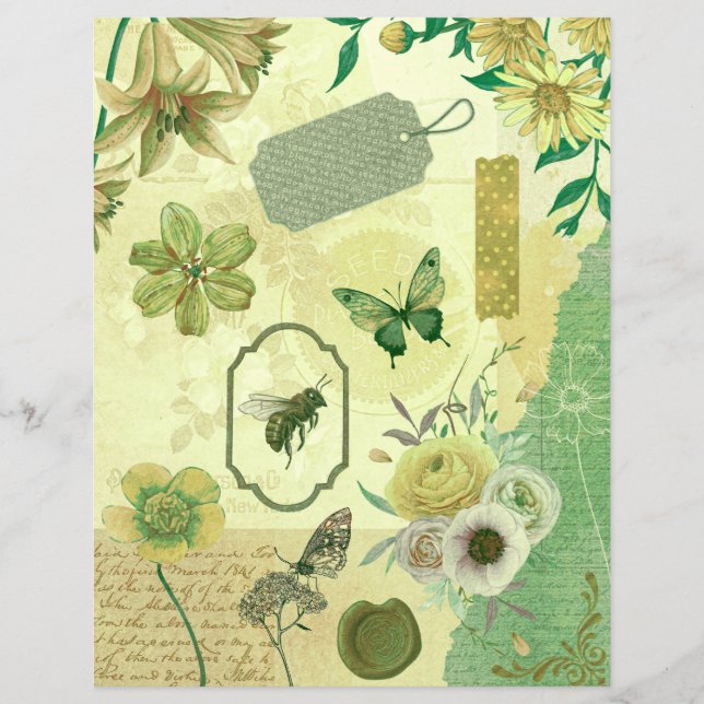Olive Sea Green Garden Collage Scrapbook Paper (Front)