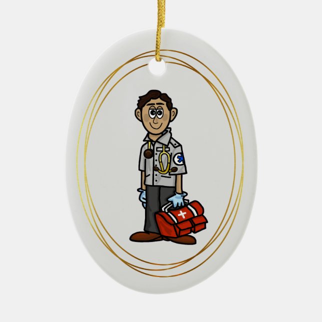 Olive Skinned Male EMS Paramedic Ornament (Front)